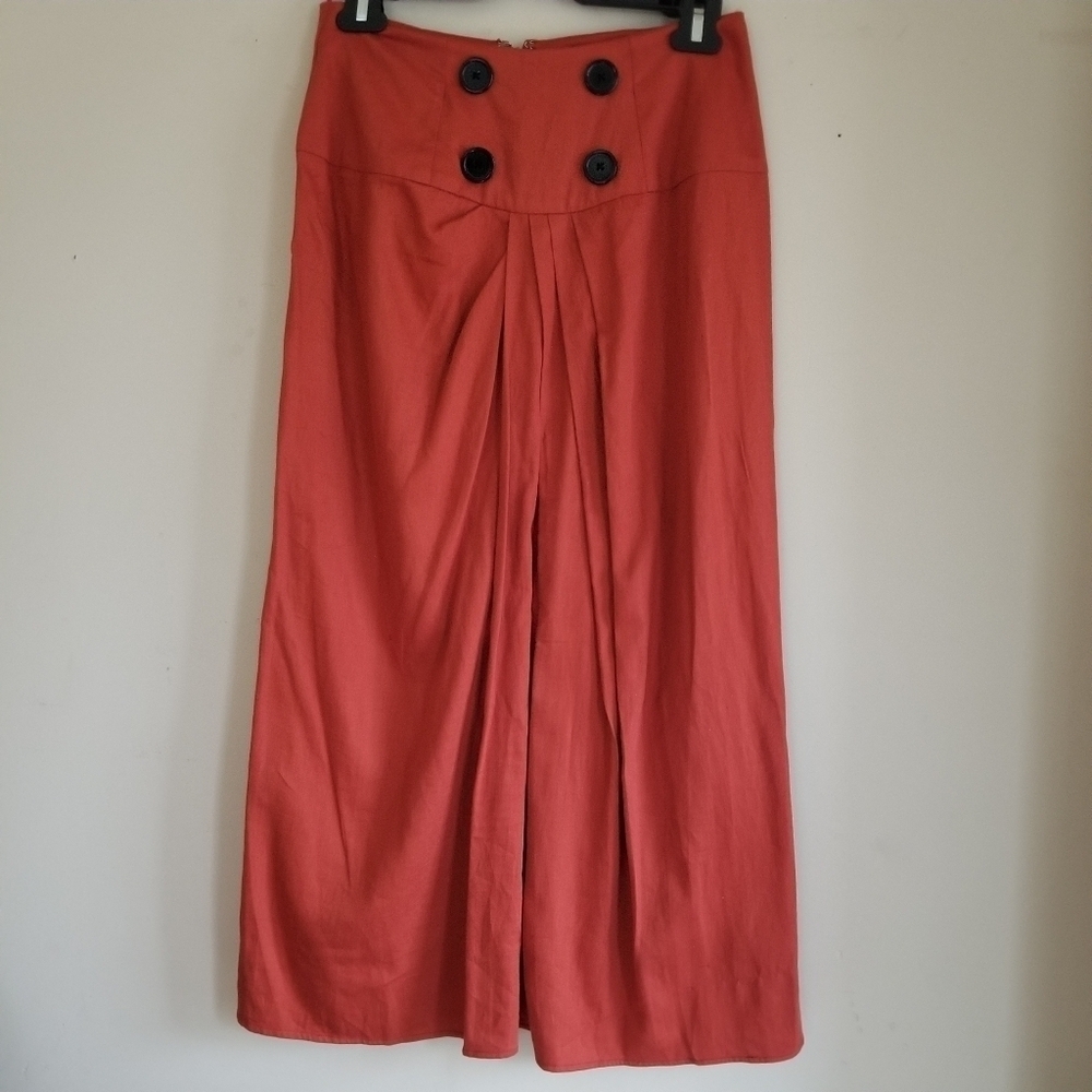 Anthropologie ATSU High Waist Pleated Shirt Rust Button Zip Back Size XS - Picture 7 of 14